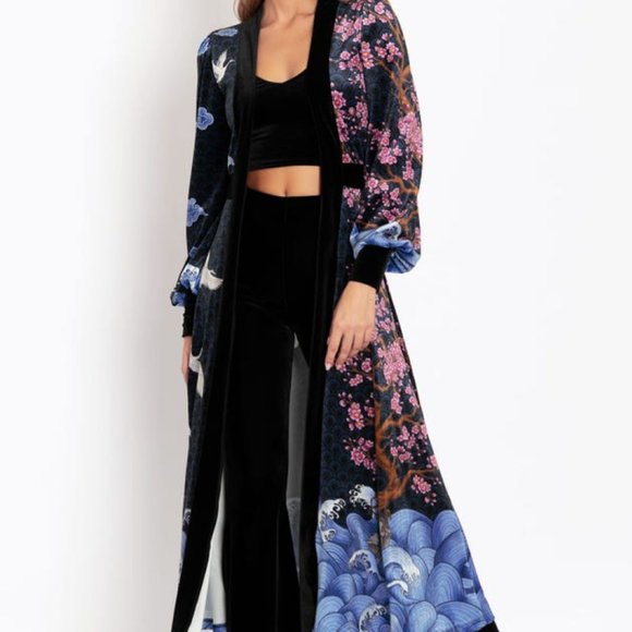 Blackmilk Jackets & Blazers - Blackmilk Flight of Tsuru Velvet Maxi Jacket. M. NWT.